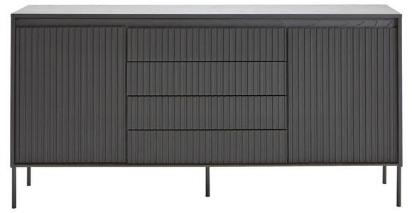 SIDEBOARD Schwarz Beleuchtung, Einlegeböden  - Schwarz, Trend, Holzwerkstoff/Metall (166/82/40cm) - Hom`in