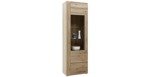 VITRINE  in furniert, massiv Eiche Eichefarben - Eichefarben/Alufarben, KONVENTIONELL, Glas/Holz (65/205/38cm) - Voleo