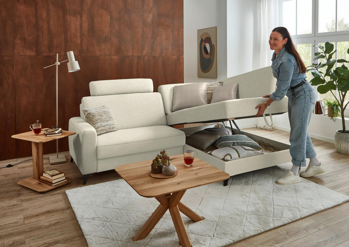 ECKSOFA  Chenille Silberfarben  - Silberfarben/Schwarz, Design, Textil/Metall (239/182cm) - Beldomo Comfort