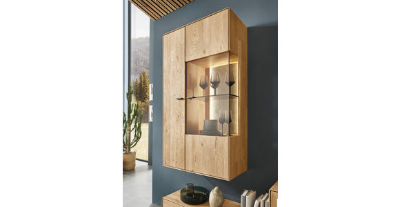 WOHNWAND 4-teilig  in Schieferfarben, Wildeiche  298,2/206,6/37,1 cm  - Wildeiche/Schieferfarben, Natur, Glas/Holz (298,2/206,6/37,1cm) - Valnatura