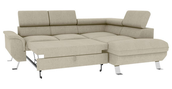 ECKSOFA Creme Struktur  - Silberfarben/Creme, KONVENTIONELL, Textil/Metall (268/207cm) - Carryhome