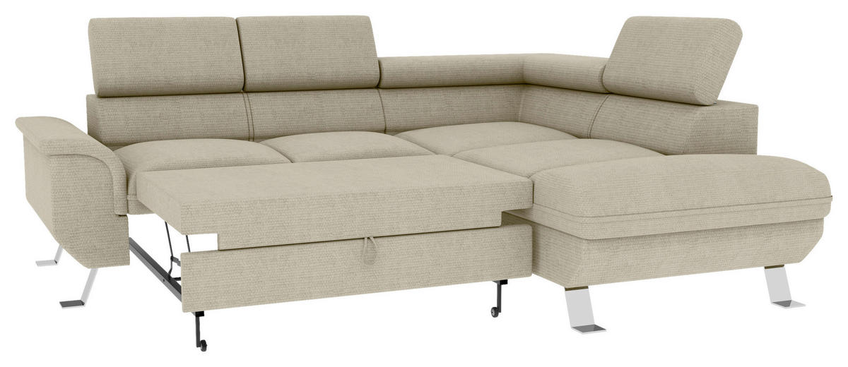 ECKSOFA in Struktur Creme  - Silberfarben/Creme, Konventionell, Textil/Metall (268/207cm) - MID.YOU