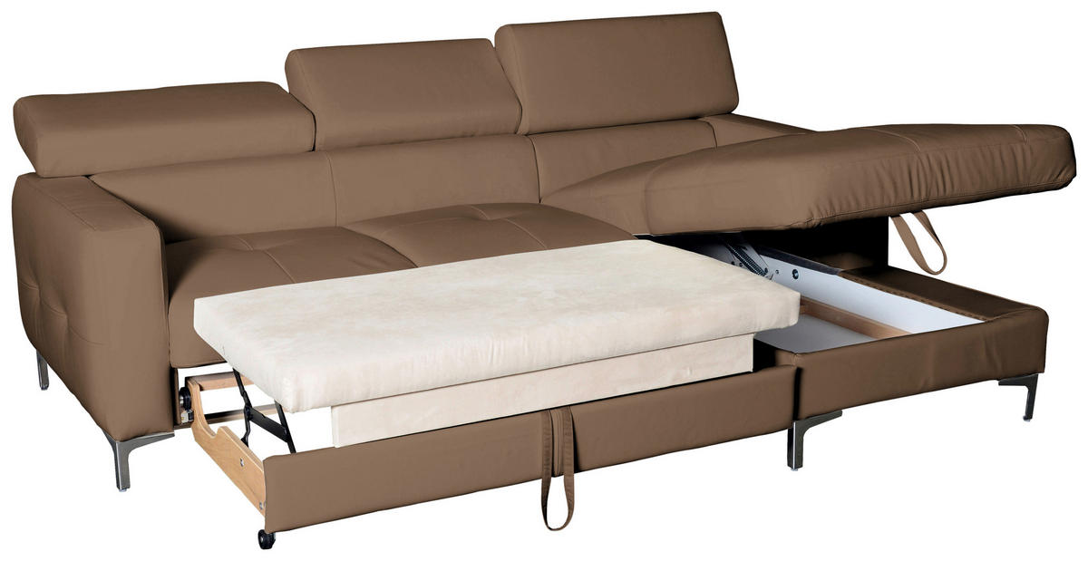 ECKSOFA in Echtleder Hellbraun  227/168 cm  - Chromfarben/Hellbraun, Design, Leder/Metall (227/168cm) - Livetastic