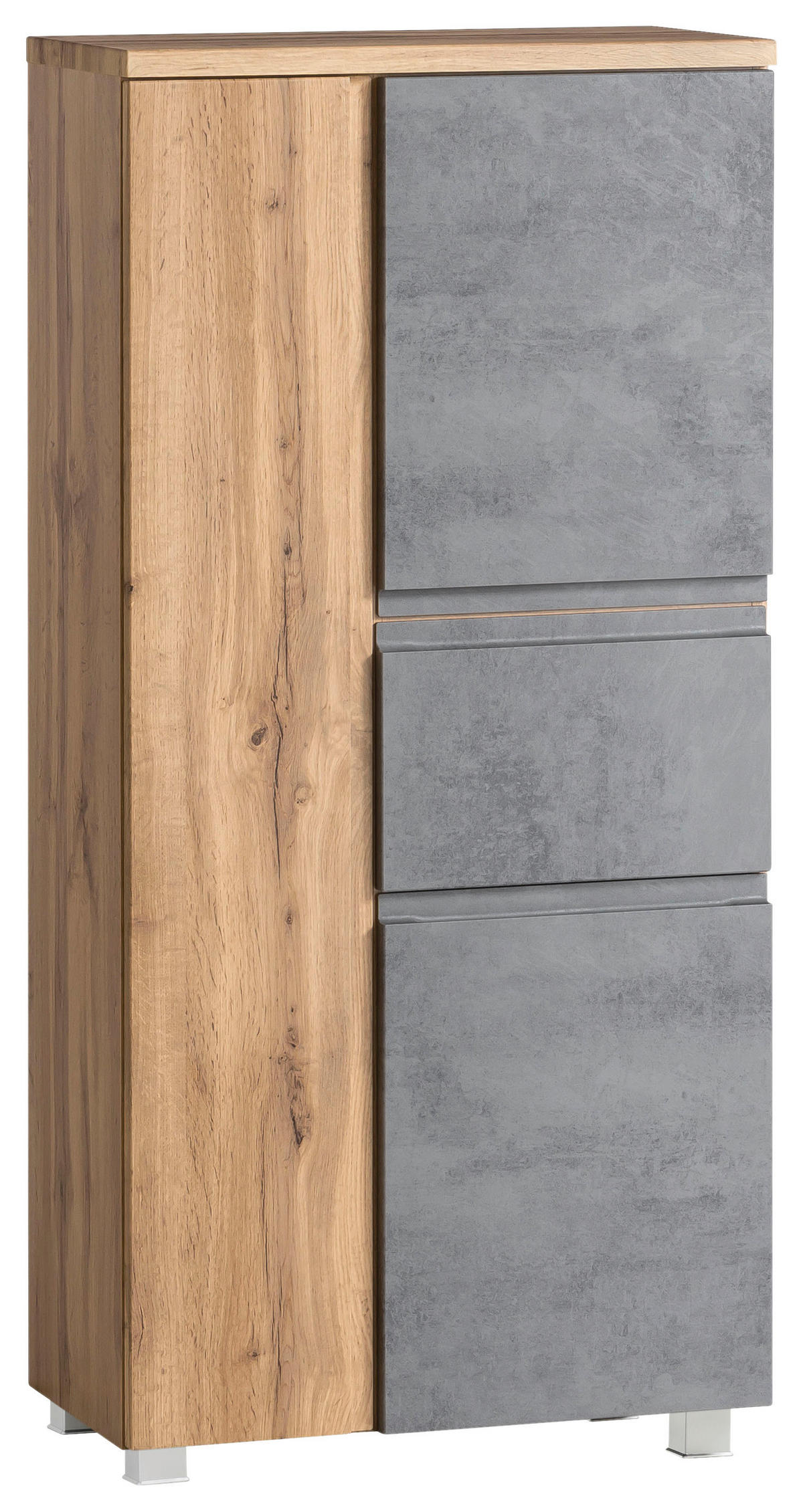 MIDISCHRANK 65/130/35 cm  - Silberfarben/Eiche Wotan, Modern, Holzwerkstoff/Kunststoff (65/130/35cm) - Held