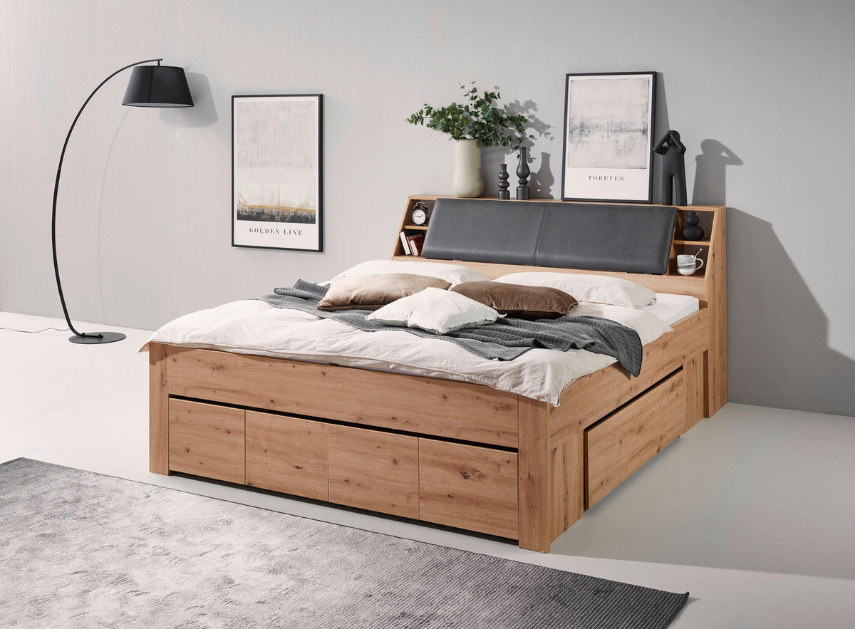 STAURAUMBETT 180/200 cm  in Eiche Artisan  - Eiche Artisan/Grau, KONVENTIONELL, Holzwerkstoff (180/200cm) - Boxxx