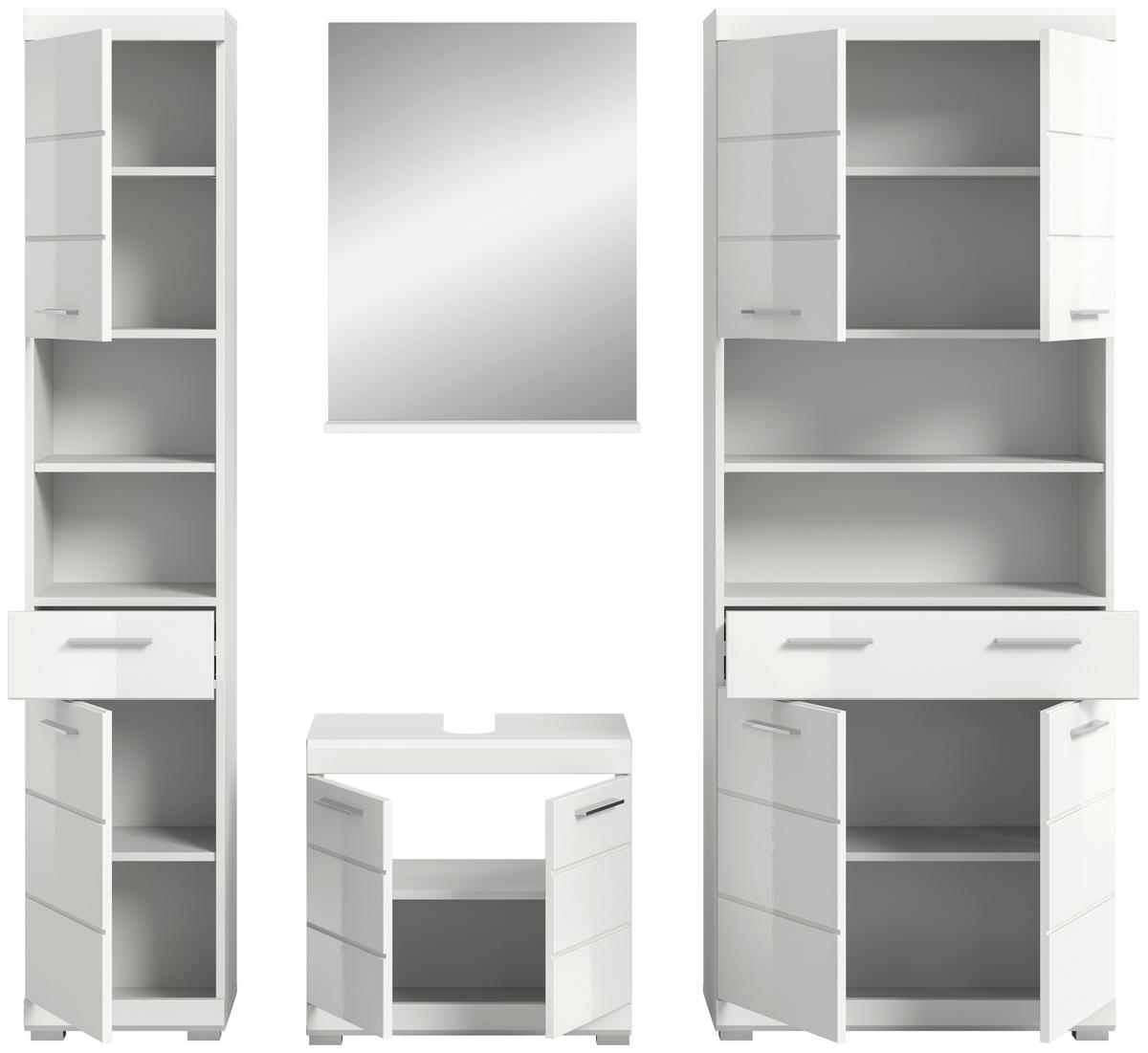 BADEZIMMER 5-teilig  in 171 cm  - Weiß Hochglanz/Silberfarben, MODERN, Holzwerkstoff/Kunststoff (171cm) - MID.YOU