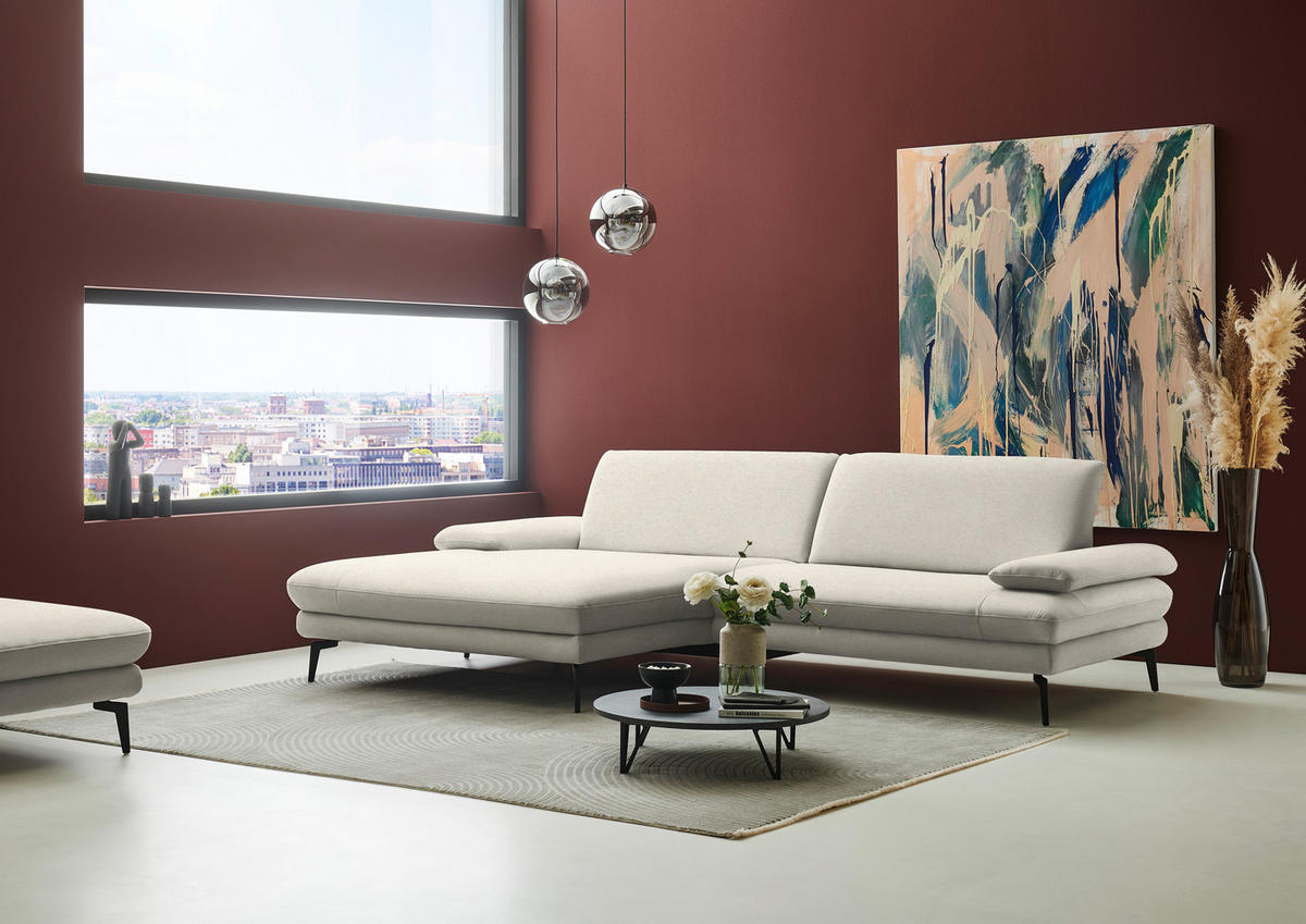 ECKSOFA Chenille, Flachgewebe Naturfarben  - Schwarz/Naturfarben, Design, Textil/Metall (180/284cm) - Dieter Knoll