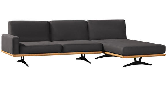 ECKSOFA in Flachgewebe Grau  - Schwarz/Grau, Natur, Holz/Textil (326/170cm) - Valnatura