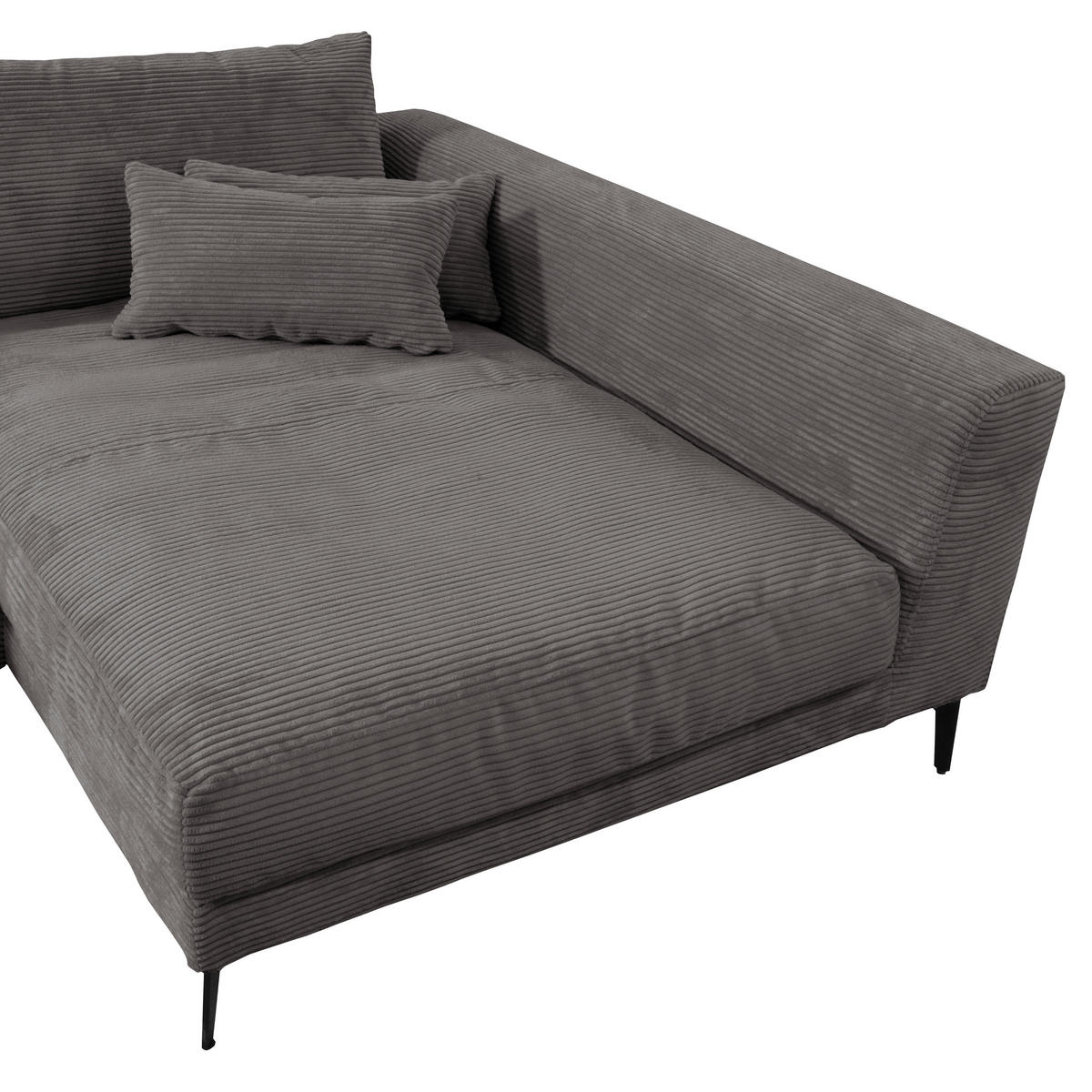 ECKSOFA in Cord Grau  - Schwarz/Grau, Design, Textil/Metall (313/172cm) - Livetastic