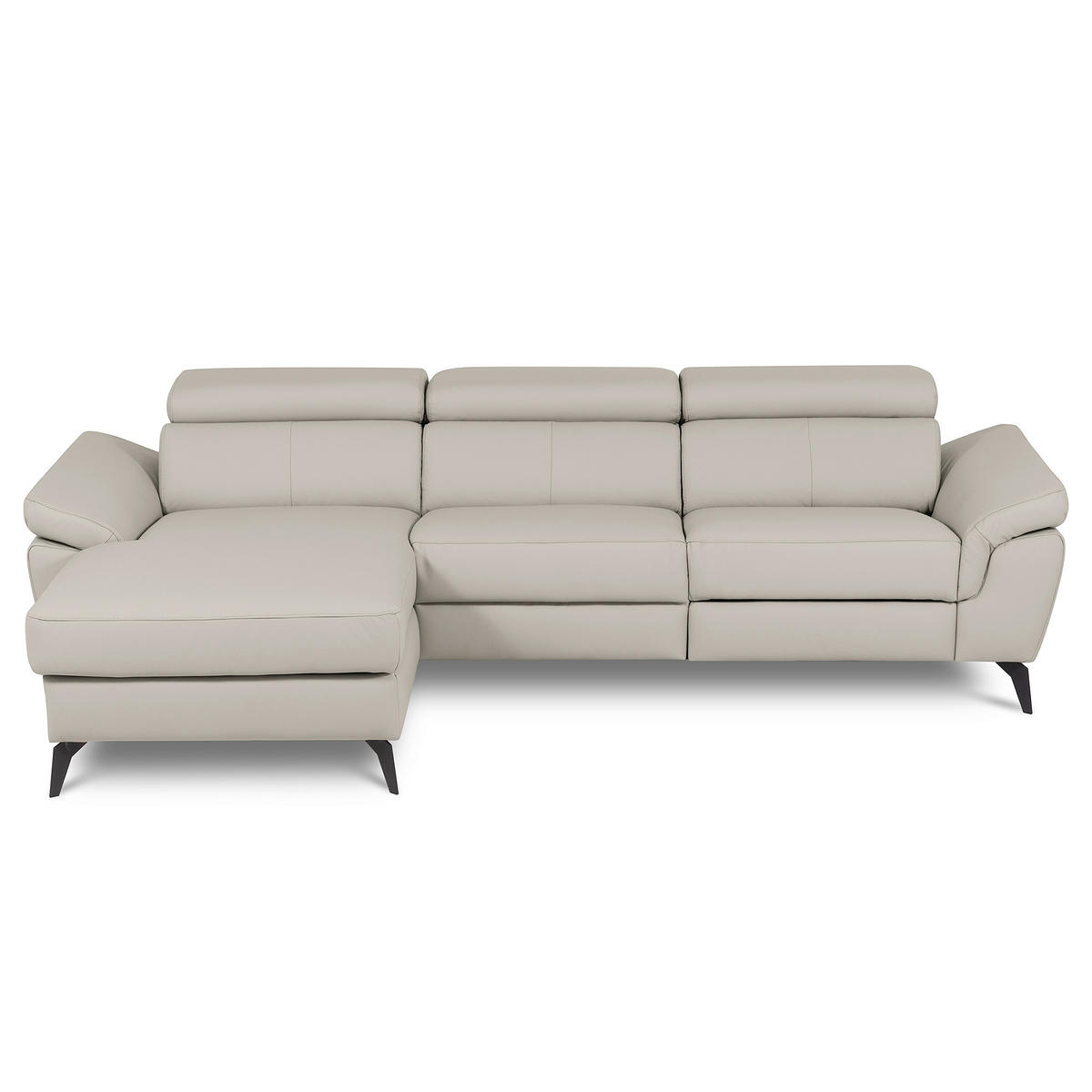 ECKSOFA SONO in Lederlook Echtleder Platinfarben Armteilverstellung, Kopfteilverstellung  179/252 cm  - Platinfarben/Schwarz, Design, Leder/Textil (179/252cm) - Livetastic