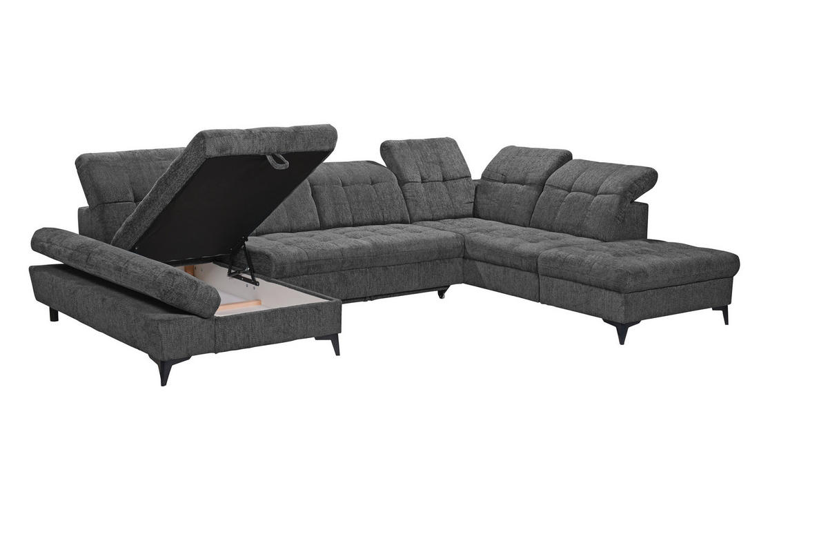 WOHNLANDSCHAFT MERCY Graphitfarben Mikrovelours  - Schwarz/Graphitfarben, MODERN, Kunststoff/Textil (169/348/245cm) - MID.YOU