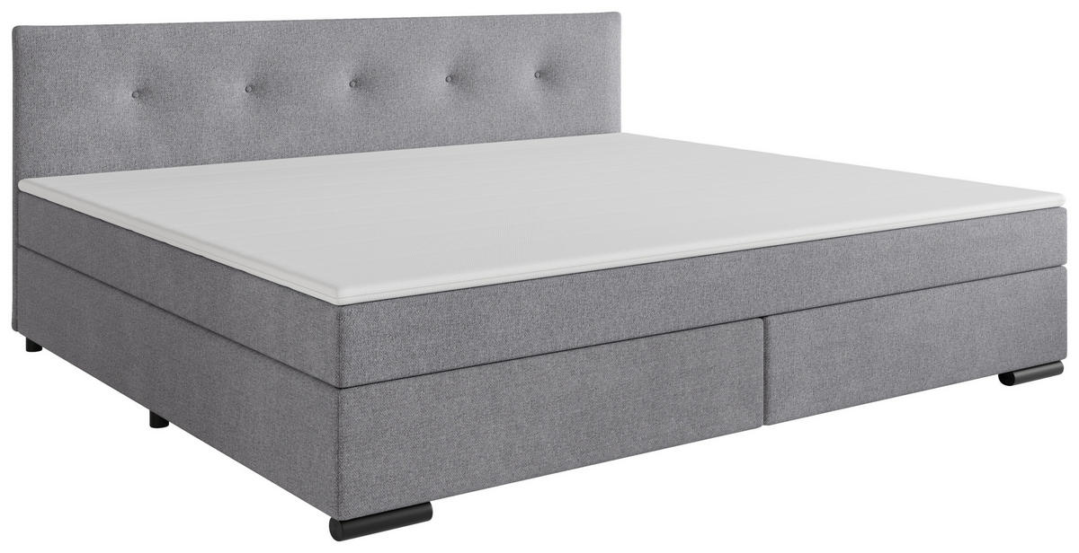 BOXSPRINGBETT 240/200 cm,  in Hellgrau, gepolstertes Kopfteil, Topper, H3 + H3 = fest  - Hellgrau/Schwarz, MODERN, Karton/Holz (240/200cm) - MID.YOU