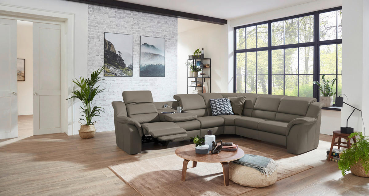 ECKSOFA  in Echtleder Graubraun  324/260 cm  - Chromfarben/Graubraun, KONVENTIONELL, Leder/Kunststoff (324/260cm) - Cantus