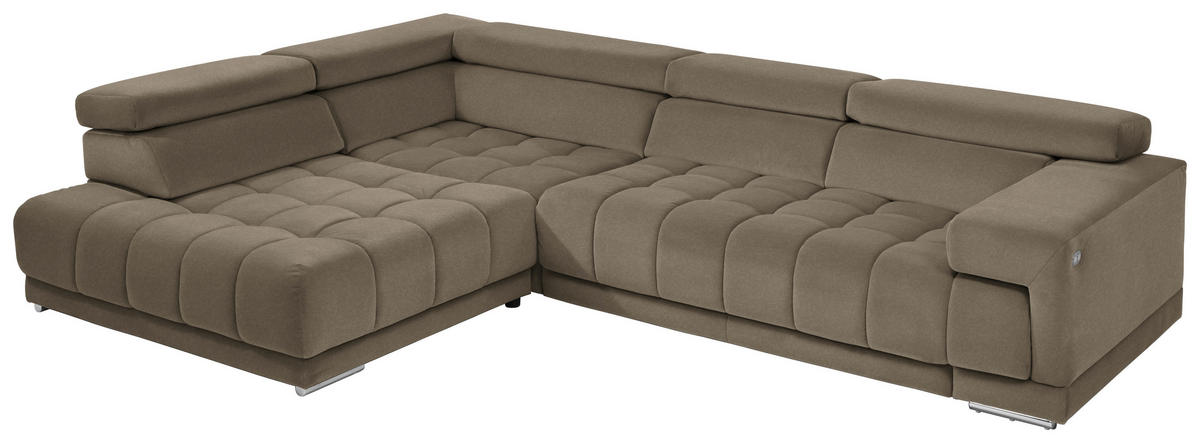 ECKSOFA Grau, Greige Mikrofaser  - Chromfarben/Greige, Design, Textil/Metall (222/326cm) - Beldomo Speed