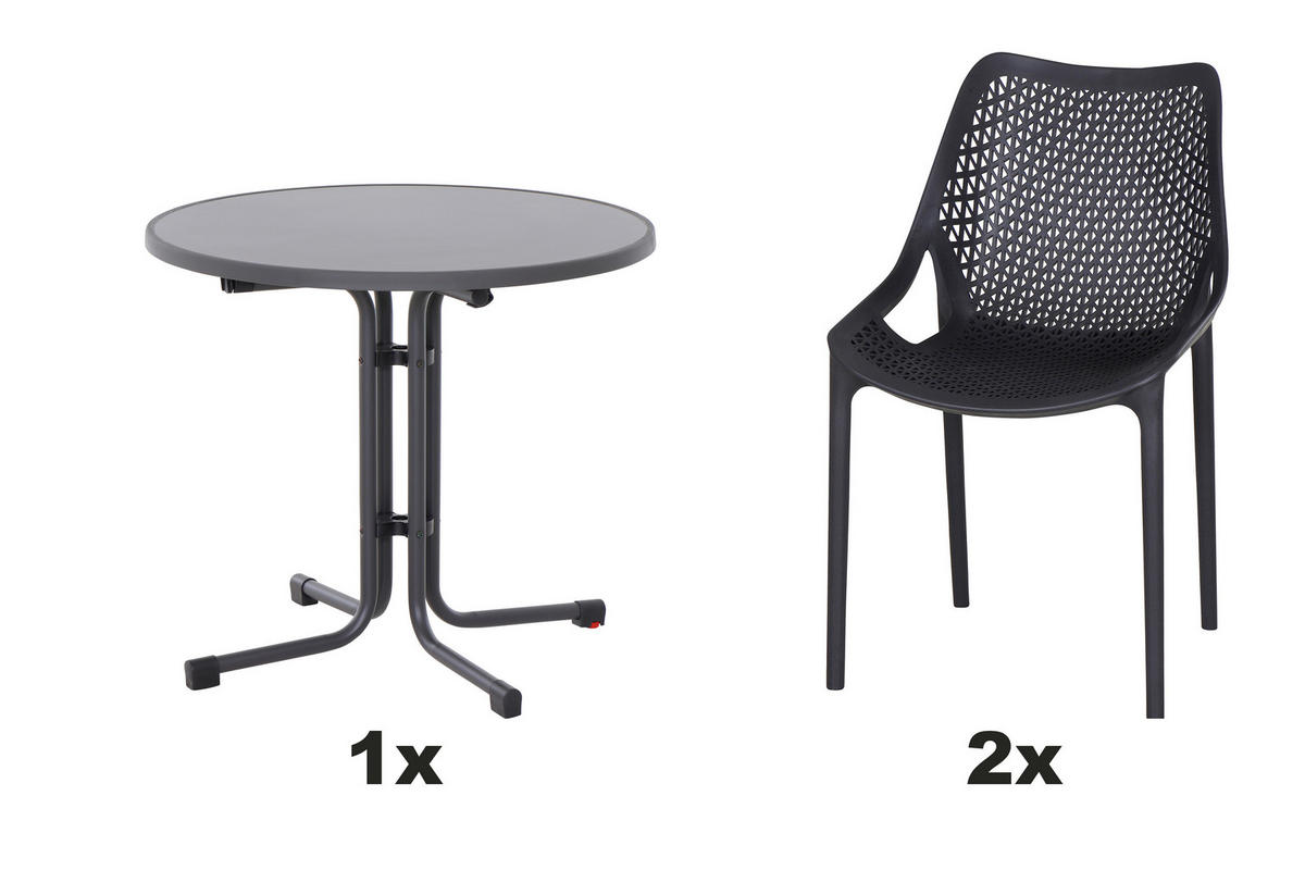 GARTENGARNITUR 3-teilig  - Anthrazit, Basics, Holzwerkstoff/Kunststoff (80/81/80cm) - Siena Garden