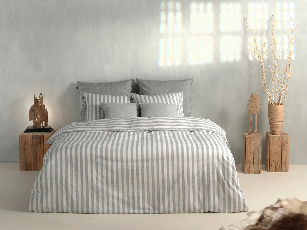 BETTWÄSCHE 2-teilig Banda-di-Lino Renforcé 135/200 cm  - Hellgrau, Basics, Textil (135/200cm)