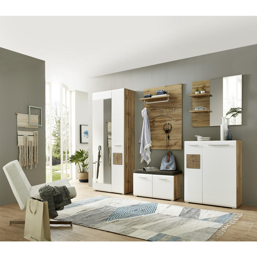 Thumbnail - Voleo Schuhschrank, Weiß, Eiche, Holzwerkstoff, 3 Fächer, 80x101x37 cm, Beimöbel erhältlich, Garderobe, Schuhaufbewahrun...