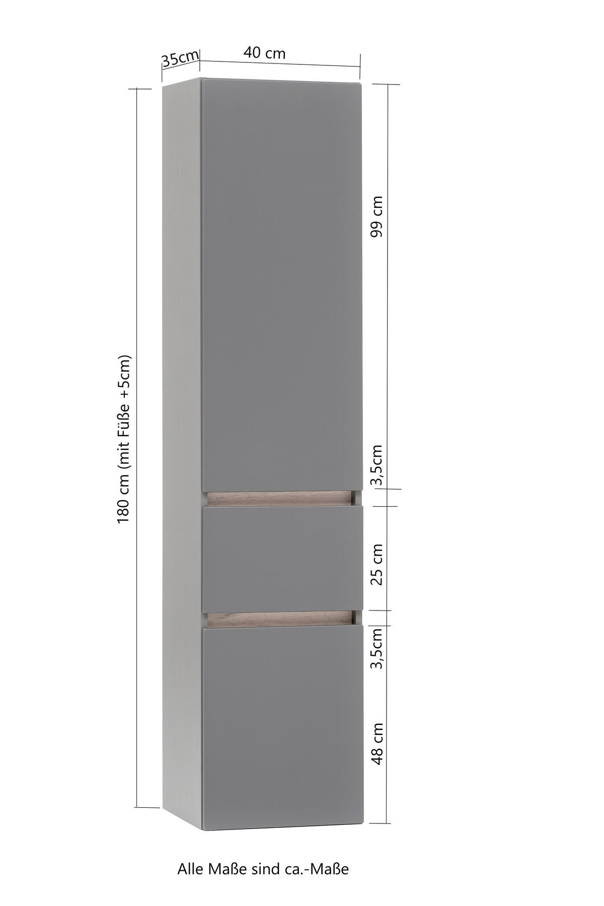 HOCHSCHRANK 40/180/35 cm  - Eiche Wotan/Silberfarben, Natur, Holzwerkstoff/Kunststoff (40/180/35cm) - Xora