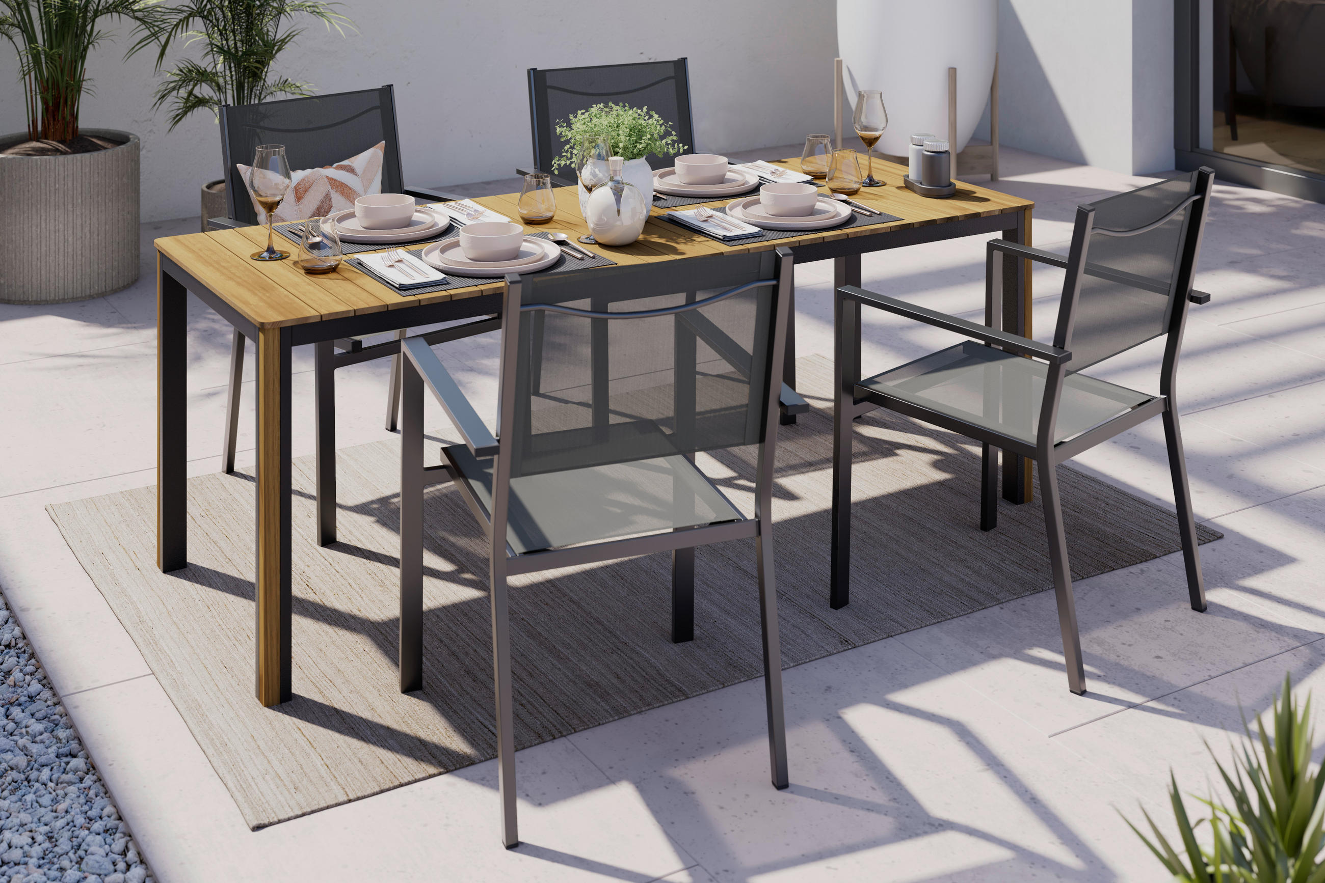 GARTENTISCH  - Schwarz/Teakfarben, MODERN, Holz/Metall (180/90/75cm) - Ambia Garden