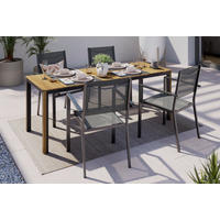 GARTENTISCH  - Schwarz/Teakfarben, MODERN, Holz/Metall (180/90/75cm) - Ambia Garden