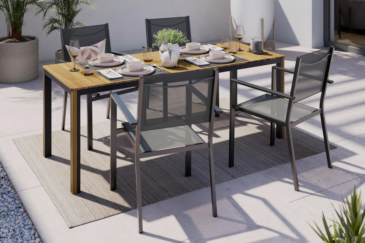 GARTENTISCH  - Schwarz/Teakfarben, MODERN, Holz/Metall (180/90/75cm) - Ambia Garden