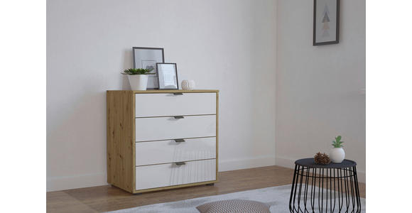 KOMMODE 80/70/43 cm in Weiß, Eiche Bianco - Schieferfarben/Eiche Bianco, KONVENTIONELL, Glas/Holzwerkstoff (80/70/43cm) - Dieter Knoll