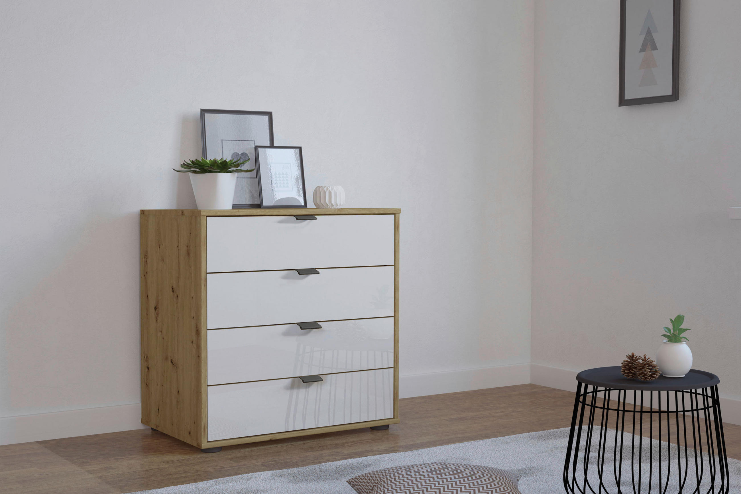KOMMODE  in 80/70/43 cm  - Schieferfarben/Eiche Bianco, KONVENTIONELL, Glas/Holzwerkstoff (80/70/43cm) - Dieter Knoll