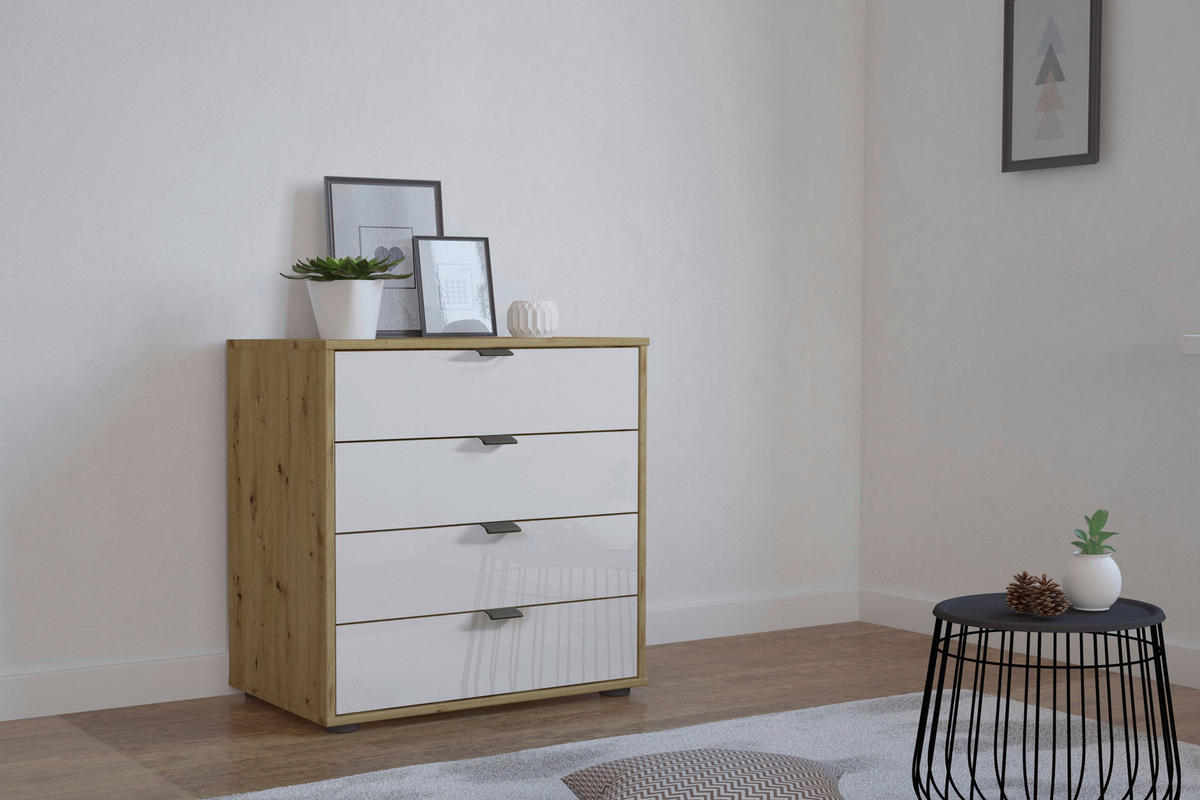 KOMMODE  in 80/70/43 cm  - Schieferfarben/Eiche Bianco, KONVENTIONELL, Glas/Holzwerkstoff (80/70/43cm) - Dieter Knoll