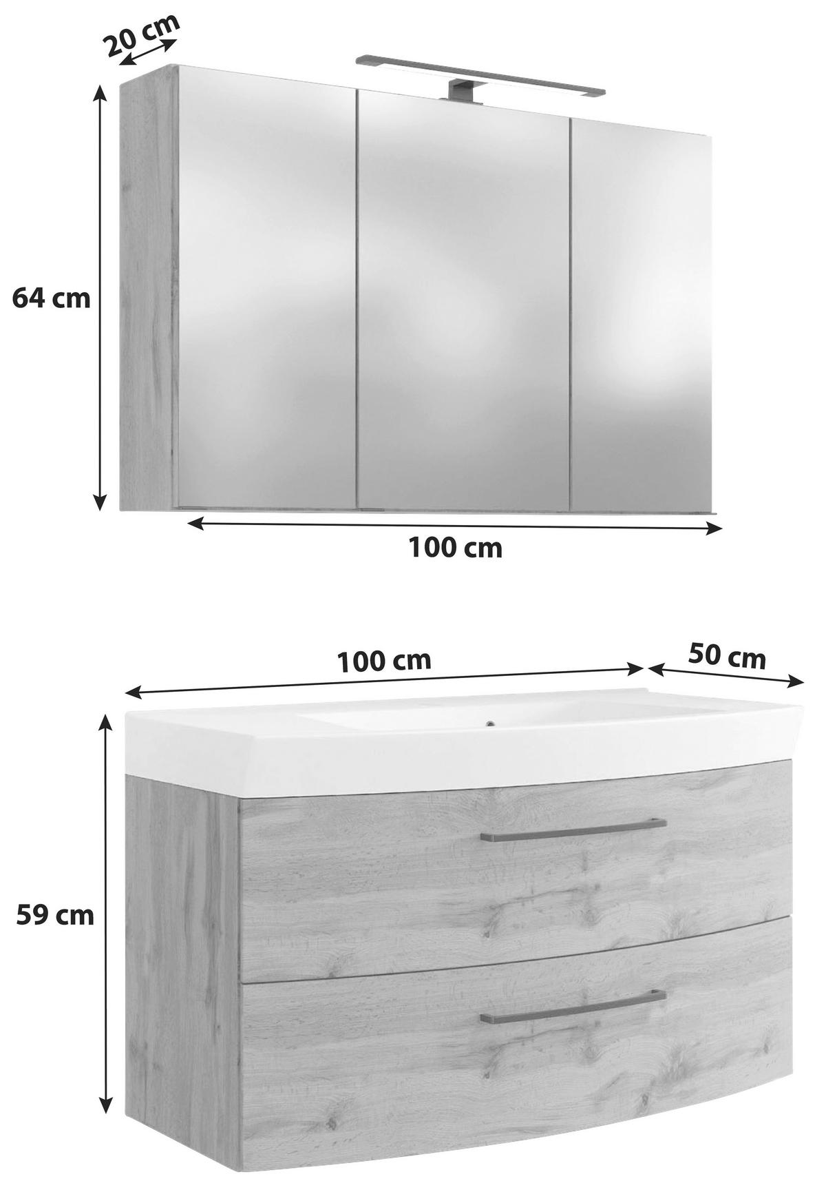 BADEZIMMER 100 cm  - Weiss/Eichefarben, Modern, Keramik/Holzwerkstoff (100cm) - Held