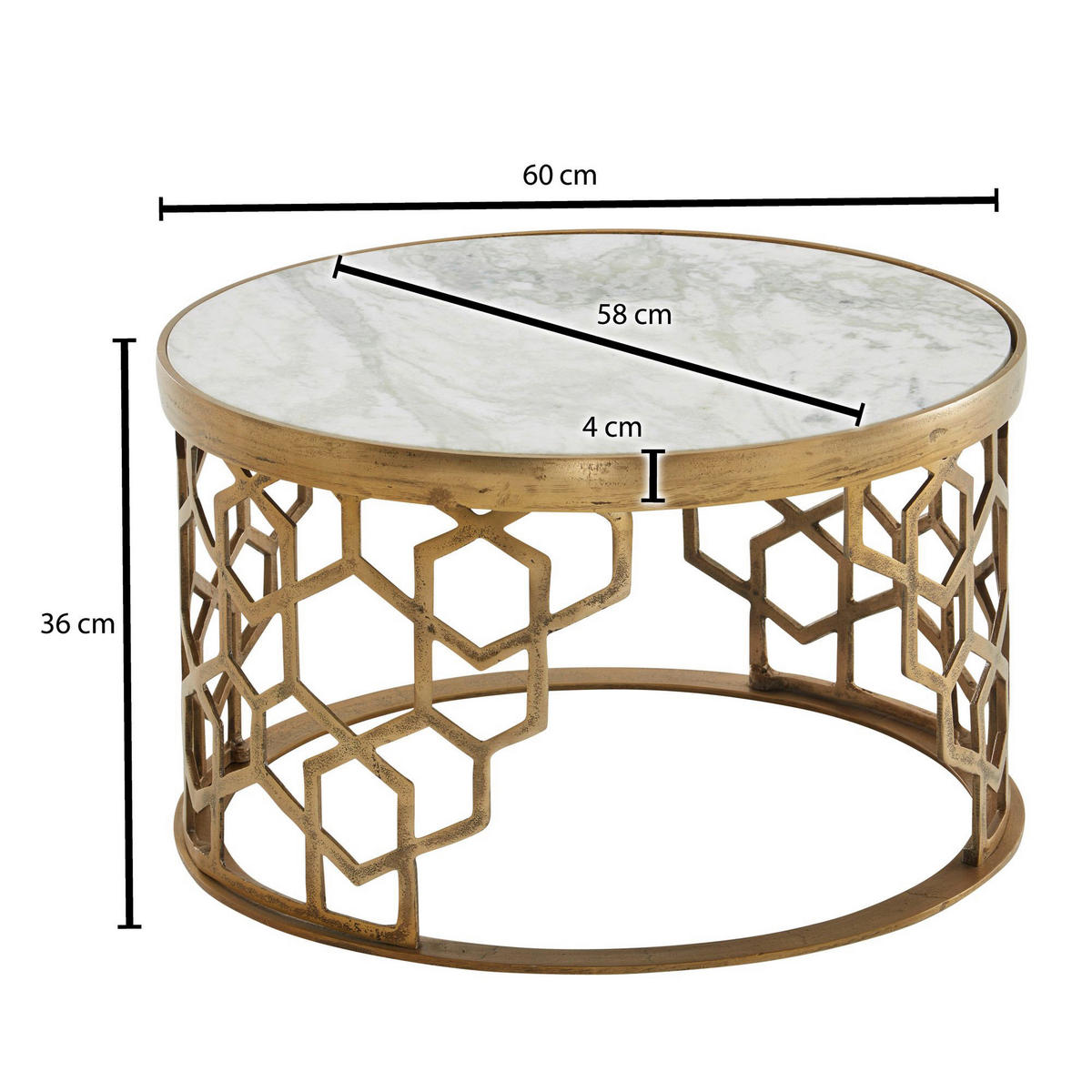 COUCHTISCH 60/60/36 cm rund Goldfarben  - Goldfarben, Design, Stein/Metall (60/60/36cm) - MID.YOU
