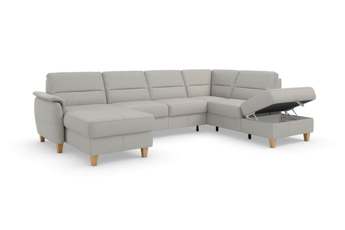 SEDACIA SÚPRAVA, textil, koža, svetlosivá - farba duba/svetlosivá, Basics, koža/drevo (163/308/212cm) - Sit & More