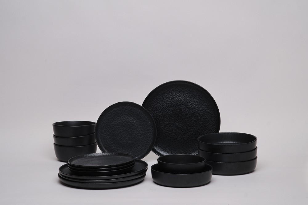 KOMBISERVICE Schwarz Mika black 16-teilig 4 Personen  - Schwarz, Trend, Keramik - Novel
