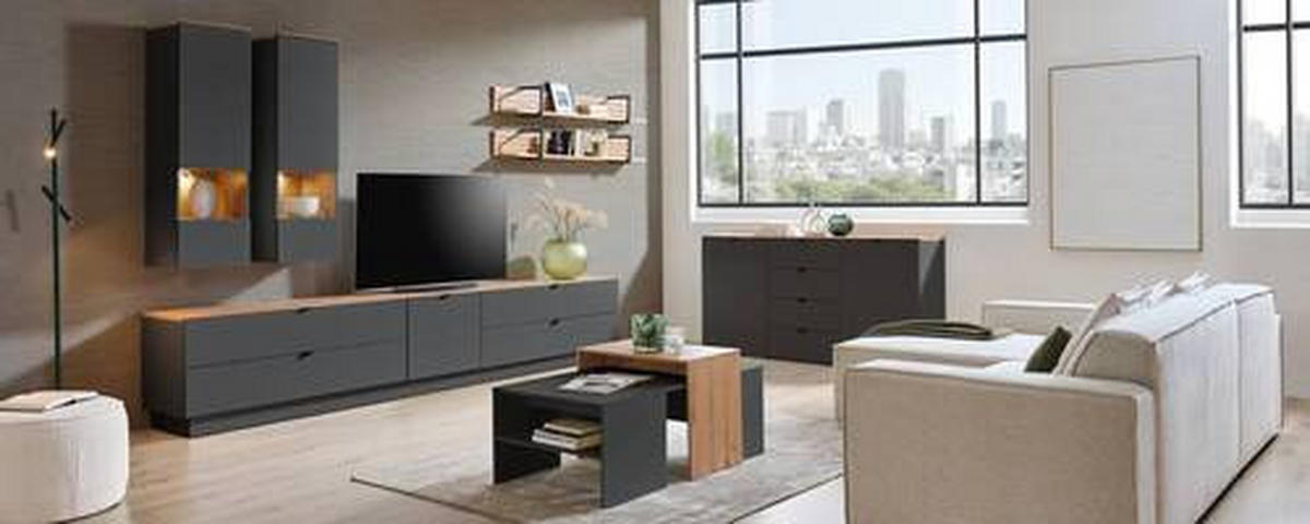 TV-ELEM 140/62/44 cm  - grafitszürke/fekete, Modern, faalapú anyag/fém (140/62/44cm) - Hom`in