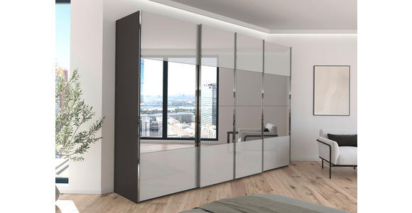 SCHWEBETÜRENSCHRANK  in Graphitfarben, Seidengrau  - Chromfarben/Seidengrau, Design, Glas/Holzwerkstoff (316/235/68cm) - Novel