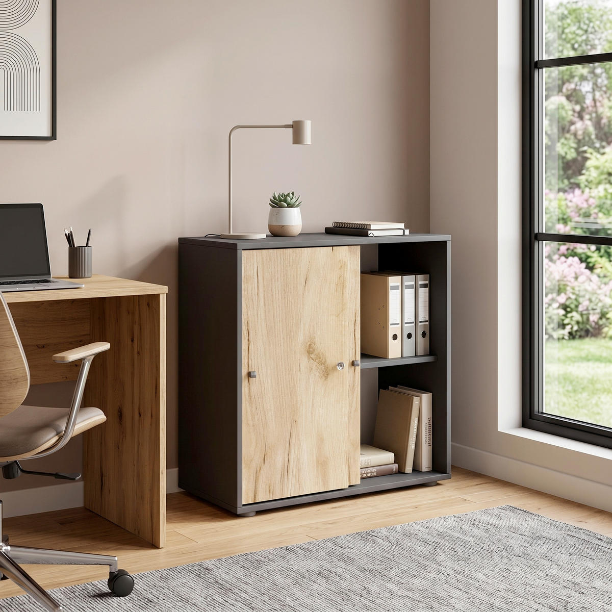 AKTENREGAL 70/74/37 cm  - Honigeiche/Anthrazit, Design, Holzwerkstoff/Kunststoff (70/74/37cm) - P & B