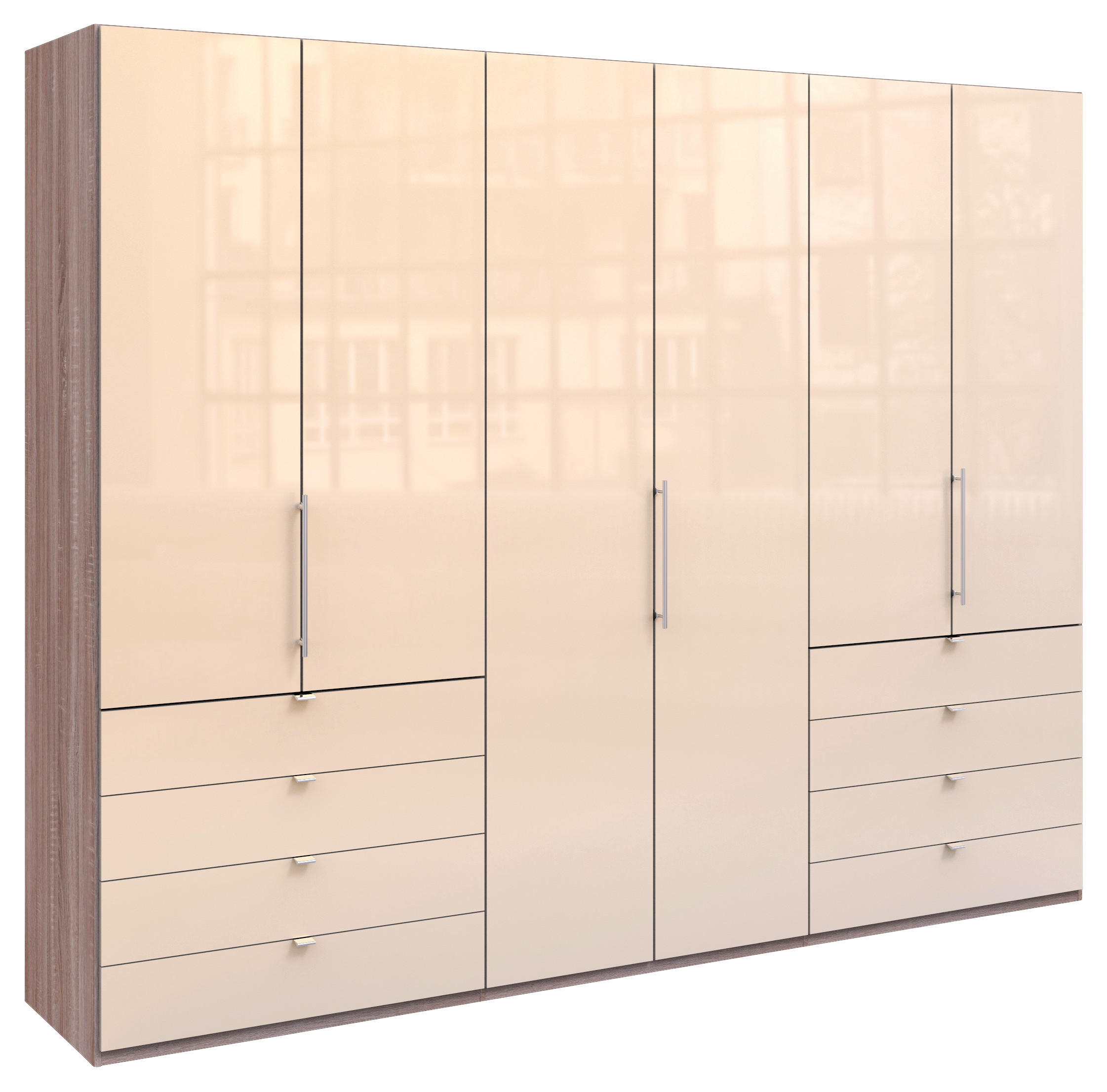 FALTTÜRENSCHRANK 300/236/58 cm 3-türig Trüffeleichefarben, Magnolie  - Chromfarben/Magnolie, KONVENTIONELL, Glas/Holzwerkstoff (300/236/58cm) - Venda