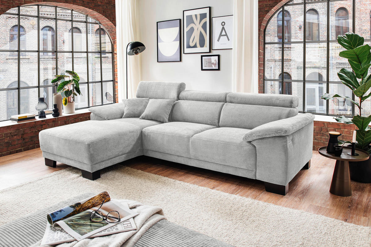 ECKSOFA in Cord Grau  174/270 cm  - Schwarz/Grau, Design, Holz/Textil (174/270cm) - Pure Home Lifestyle