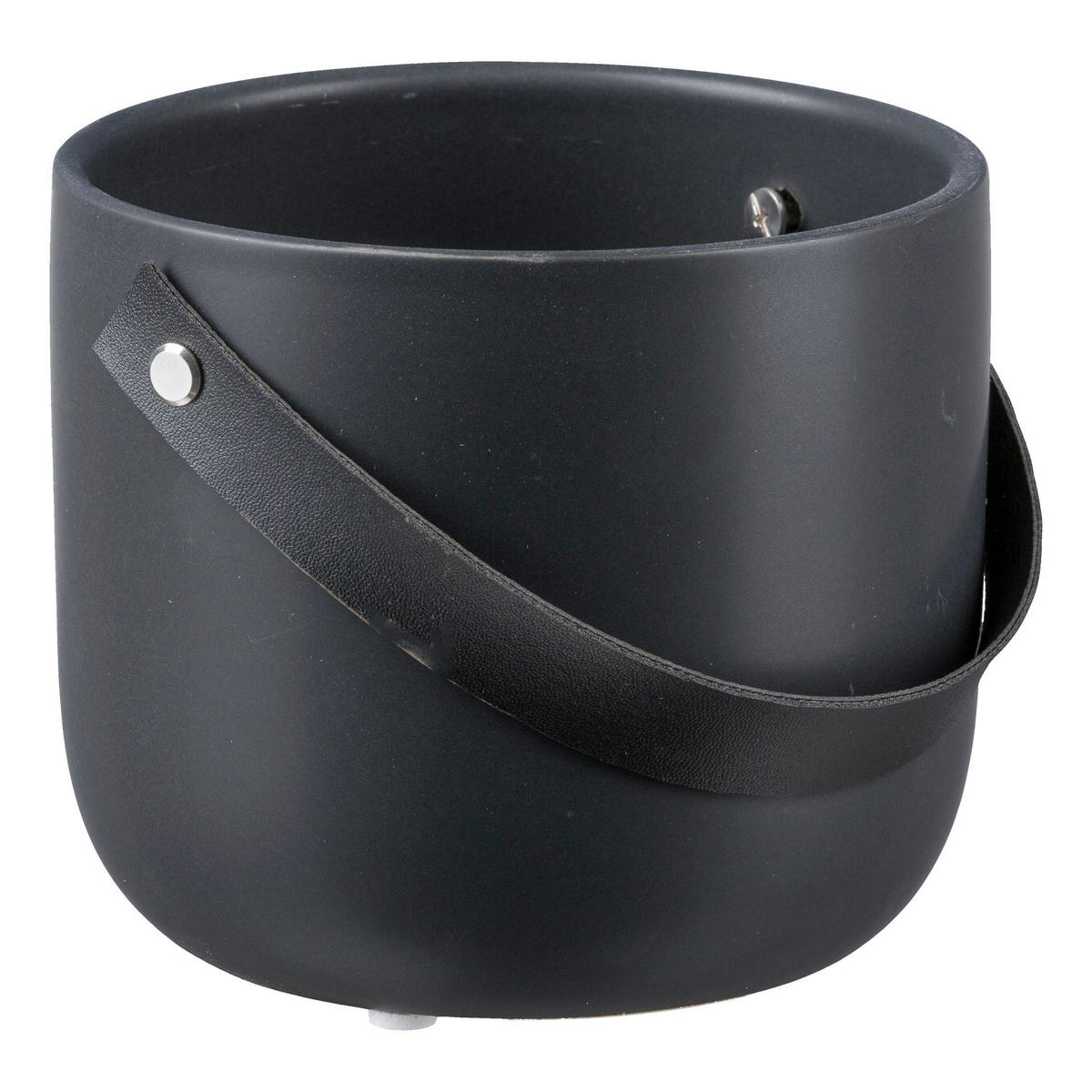 ÜBERTOPF   - Schwarz, Basics, Leder/Keramik (14/12/14cm)