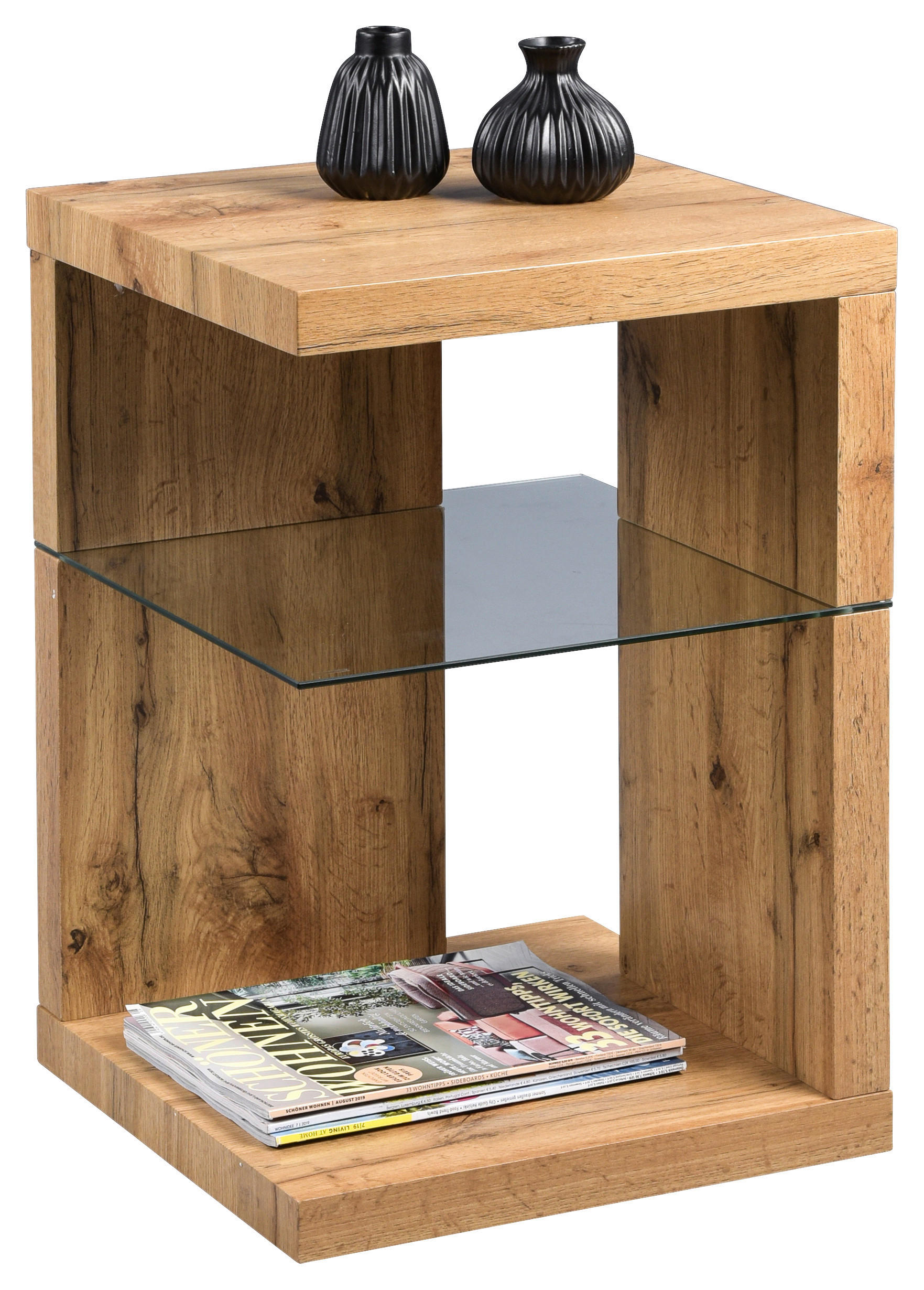 BEISTELLTISCH 40/40/60 cm Eichefarben quadratisch  - Eichefarben, Basics, Glas/Holzwerkstoff (40/40/60cm) - Xora