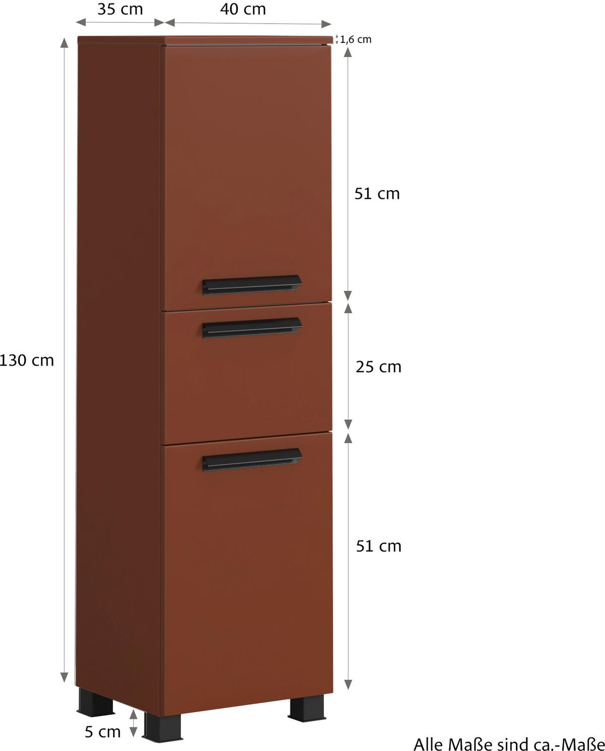 MIDISCHRANK 40/130/35 cm  - Rot/Schwarz, KONVENTIONELL, Holzwerkstoff/Kunststoff (40/130/35cm) - Xora