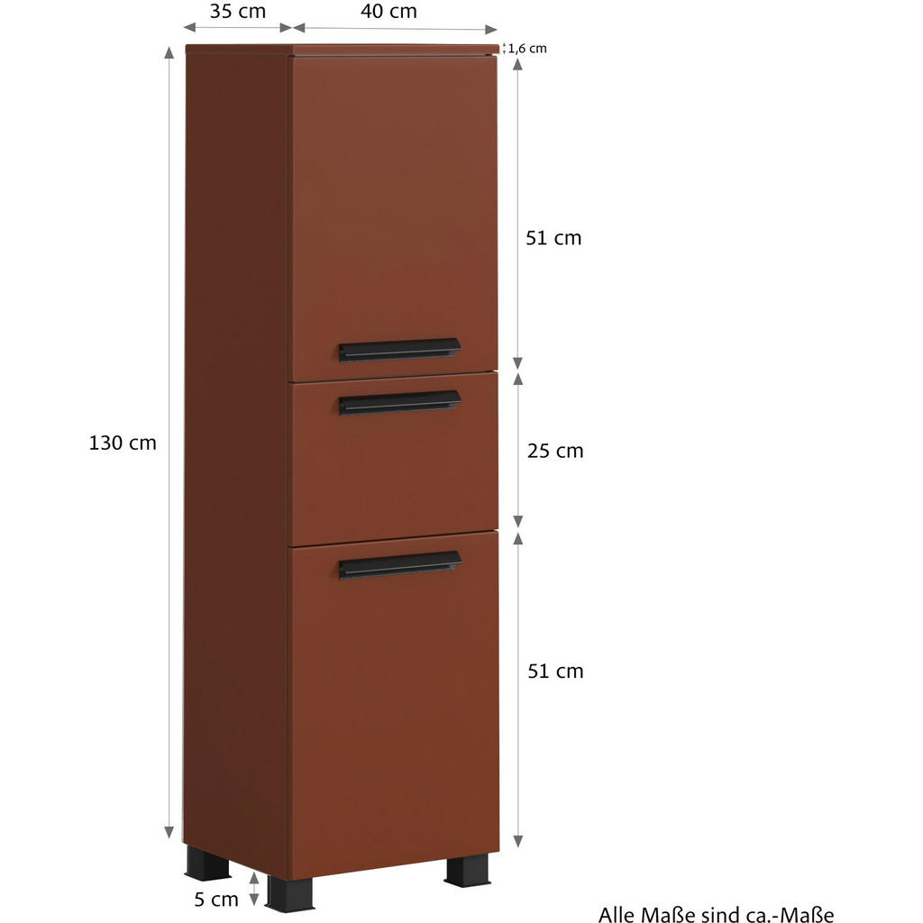 Thumbnail - Xora Midischrank Vannes, Rot, Metall, 3 Fächer, 1 Schubladen, 40x130x35 cm, Made in Germany, hängend, stehend, Badezimme...