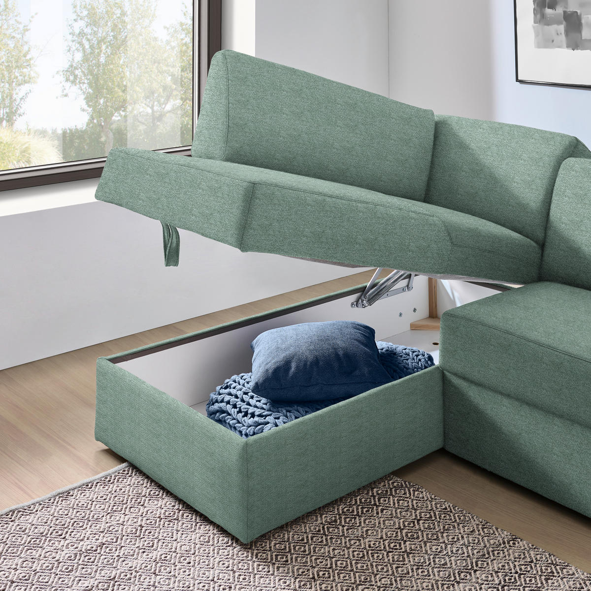 ECKSOFA in Webstoff Türkis  - Türkis/Schwarz, Konventionell, Kunststoff/Textil (165/224cm) - Xora