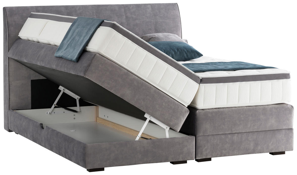 BOXSPRINGBETT 180/200 cm  in Grau  - Wengefarben/Grau, KONVENTIONELL, Holz/Textil (180/200cm) - Novel