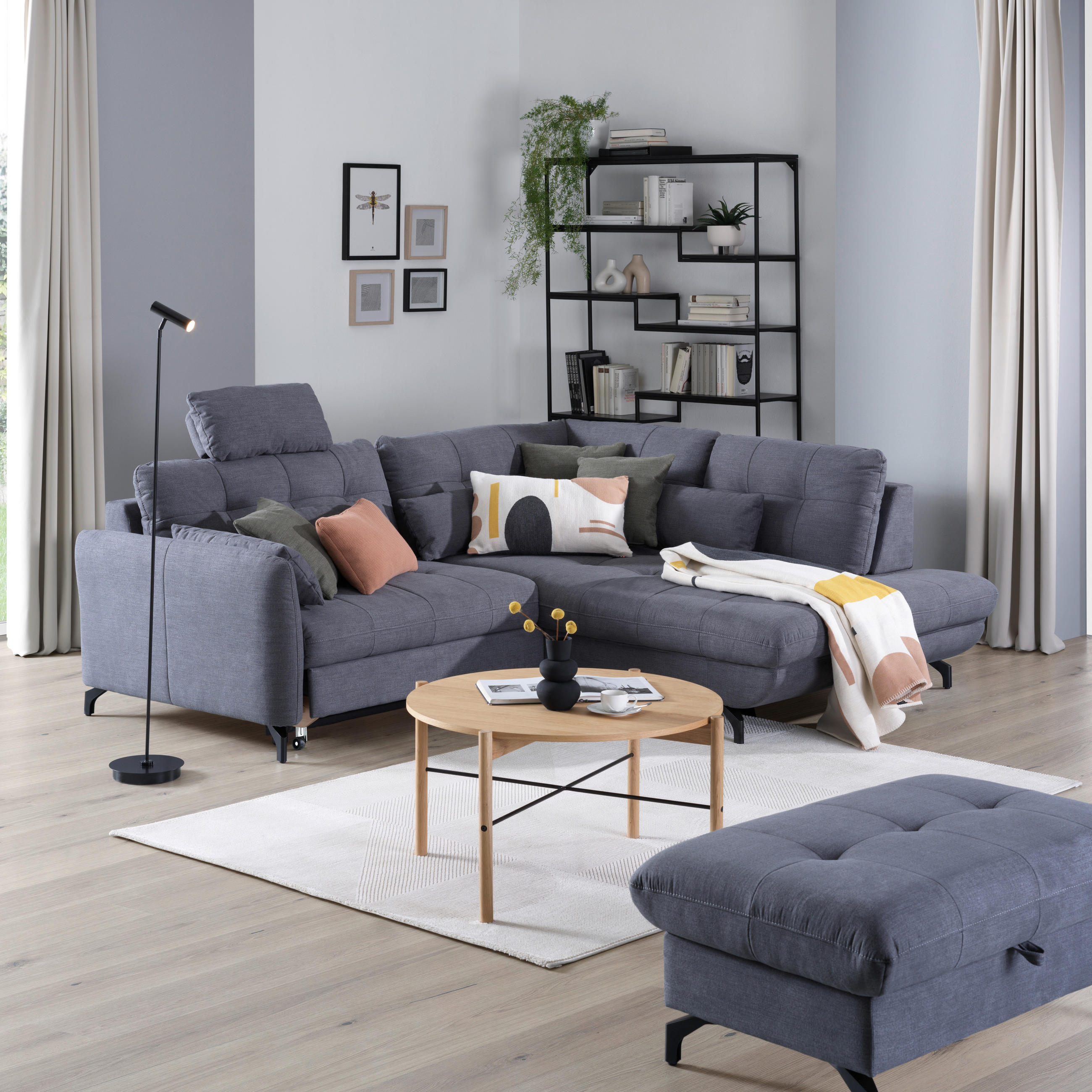 ECKSOFA Dunkelgrau Flachgewebe, Leinenoptik  - Dunkelgrau/Schwarz, Design, Textil/Metall (247/208cm) - Xora