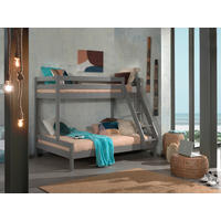 ETAGENBETT 90/140/200 cm,  in Grau, Absturzsicherung, Leiter, Rollroste  - Grau, MODERN, Holz (90/140/200cm) - Vipack