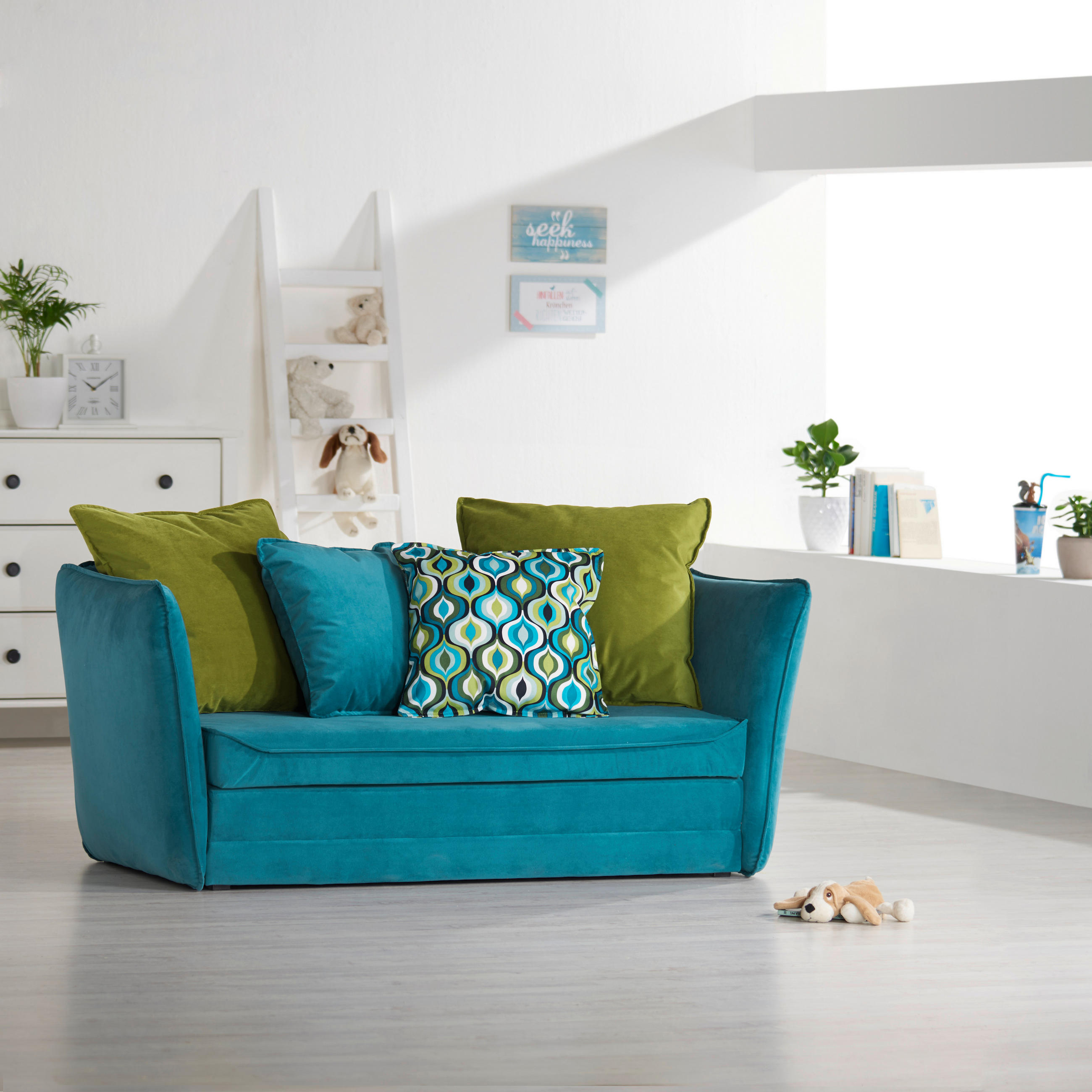 JUGEND- UND KINDERSOFA Mikrofaser Blau, Grün  - Blau/Schwarz, Design, Kunststoff/Textil (145/63-77/75cm) - Livetastic