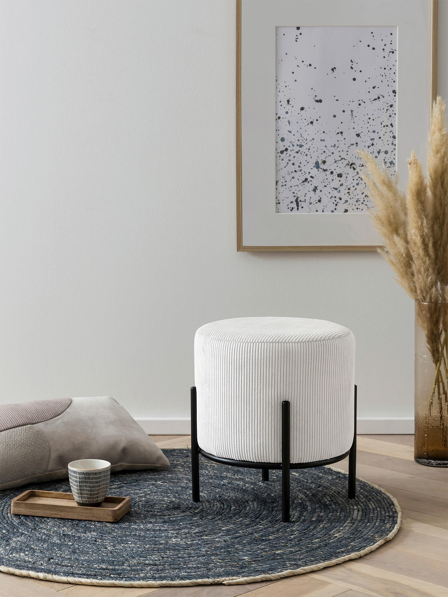 HOCKER Cord Schwarz, Beige  - Beige/Schwarz, MODERN, Textil/Metall (35/38/35cm) - Livetastic