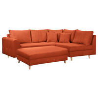 ECKSOFA inkl. Hocker Ariella in Cord Rostfarben Rückenkissen, Hocker  231/161 cm  - Rostfarben/Naturfarben, Design, Holz/Textil (231/161cm) - P & B