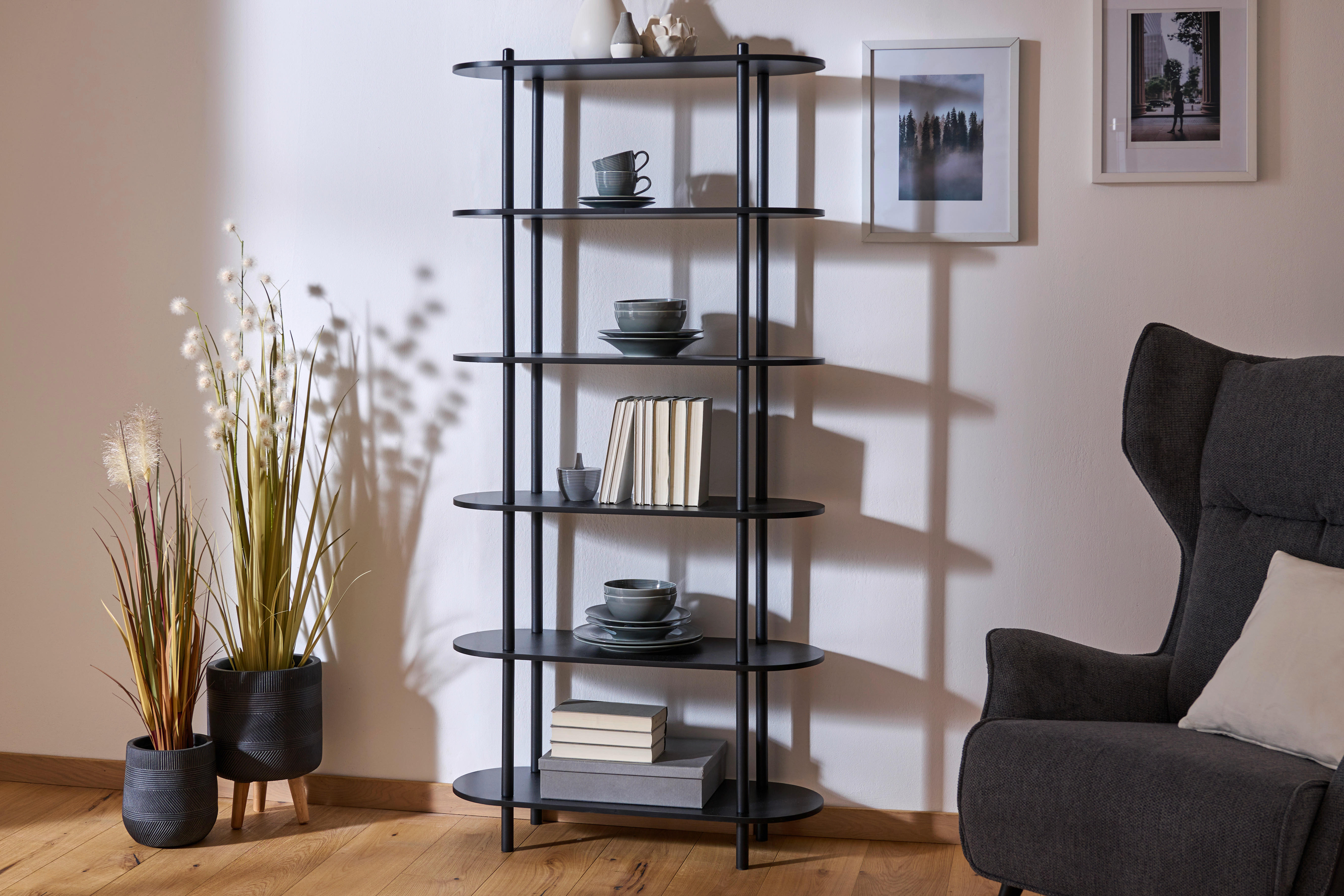 REGAL  90/160/30 cm Schwarz  - Schwarz, MODERN, Holzwerkstoff/Metall (90/160/30cm) - PBJ