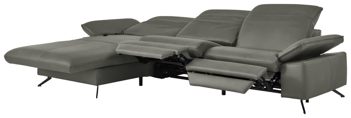 ECKSOFA  Echtleder Grau  - Schwarz/Grau, Design, Leder/Metall (169/307cm) - Beldomo Premium